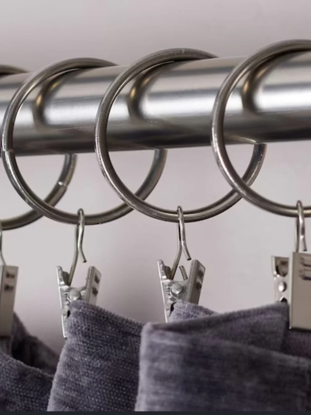 30 Silver Metal Drapery/Curtain Rings with Detachable Clips